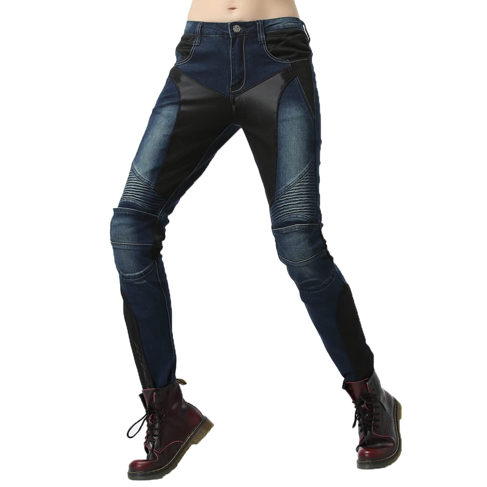 Pantaloni da Moto da Donna, Traspirante Jeans da Motociclista Elasticizzati Slim Fit da Donna, Jeans alla Moda, con 4 Imbottitura di Protezione