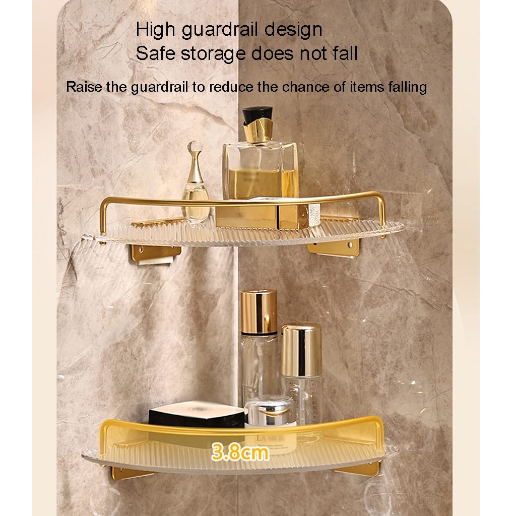 Estante de ducha de esquina de acrílico para baño, estante de almacenamiento triangular montado en la pared con estante para toallas, soporte para botellas de condimentos y diseño transparente para