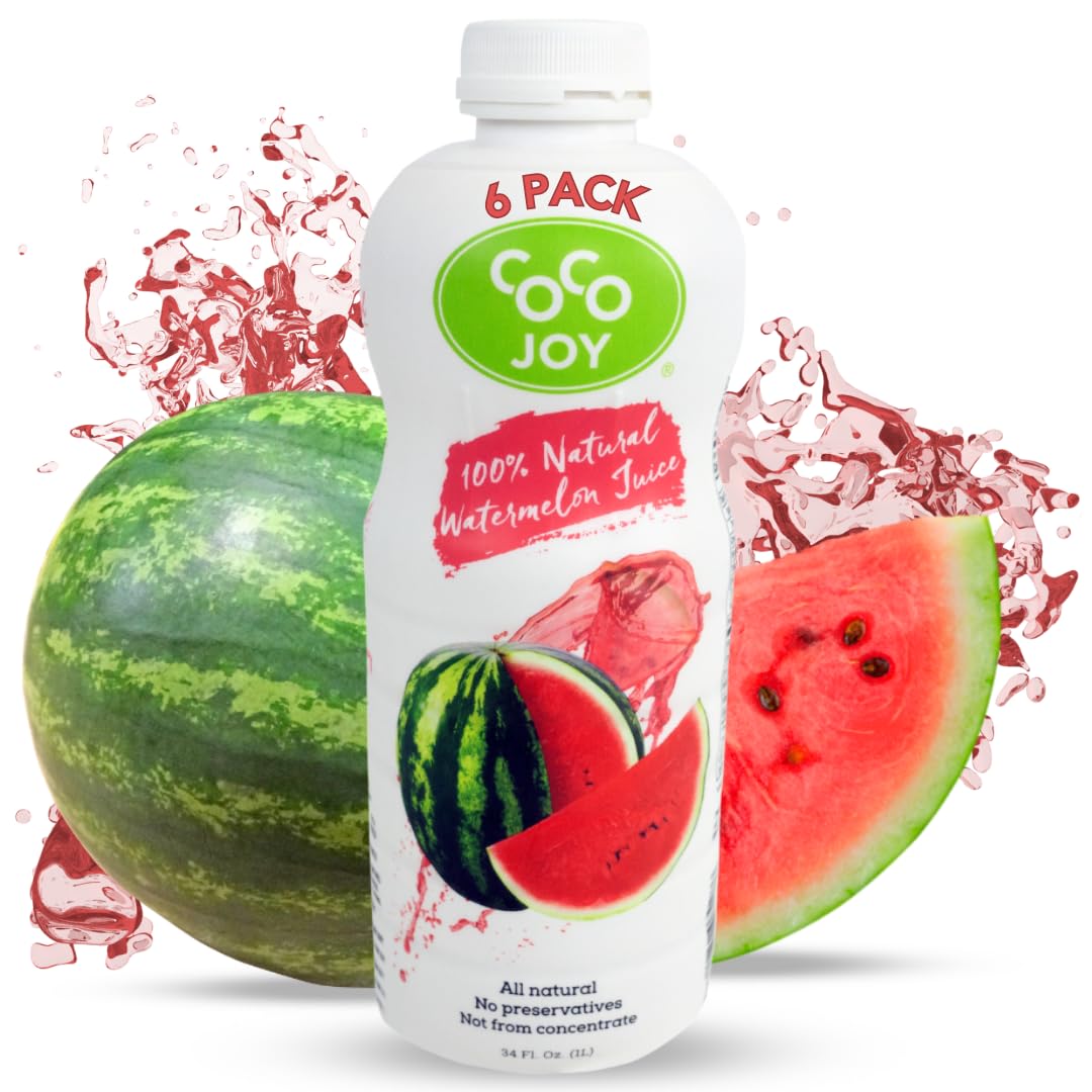 CoCo Joy 100% Natural Watermelon Juice, (6-Pack) Fresh Low-Calorie Watermelon Drink with Electrolytes, Vitamins C and A, and Potassium