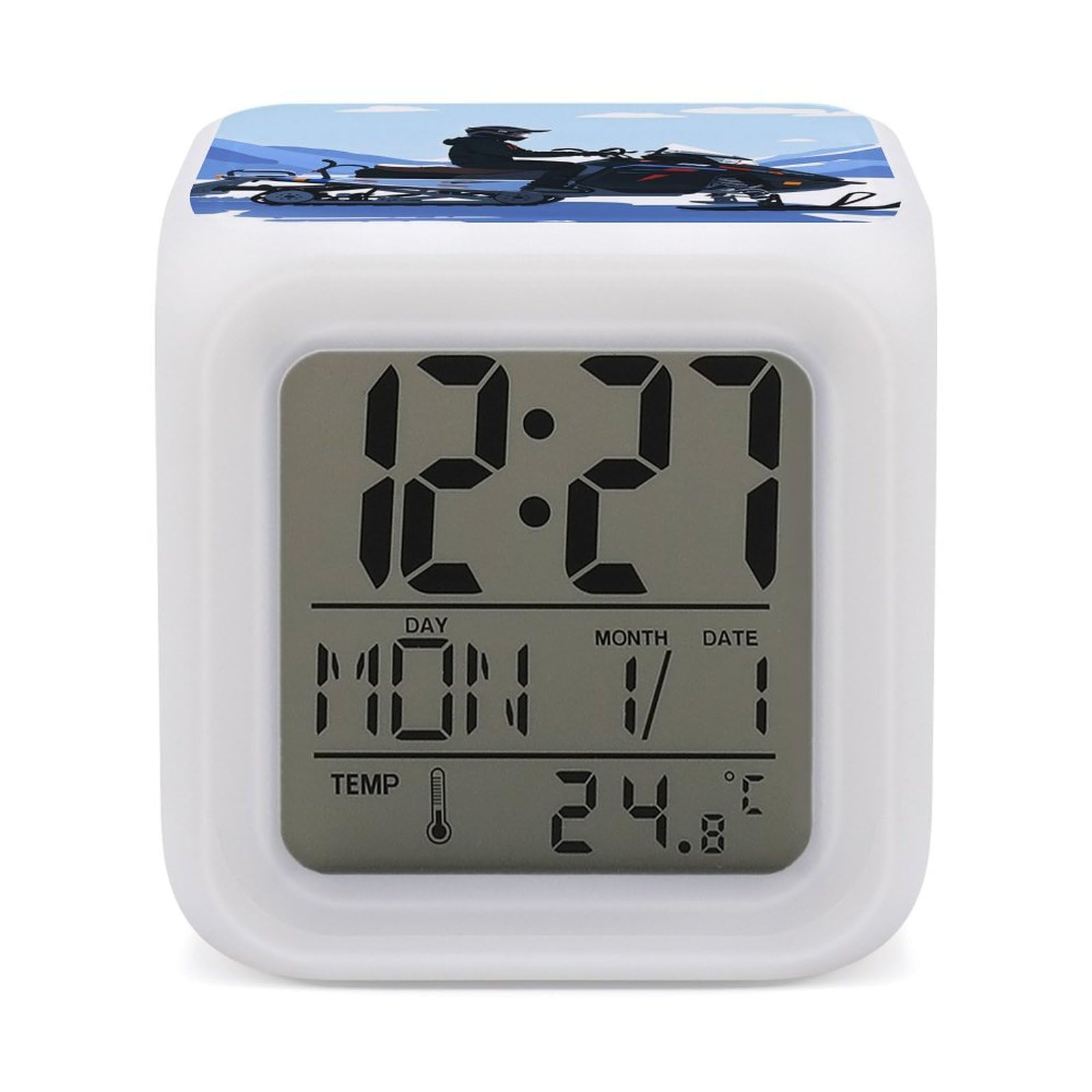 FekiLoot Snowmobile Alarm Clock for Heavy Sleepers Small Digital Alarm Clock with Date Temperature Wake Up Digital Clocks with 7 Colors Changing Desk Clocks for Bedroom Bedside Nightstand