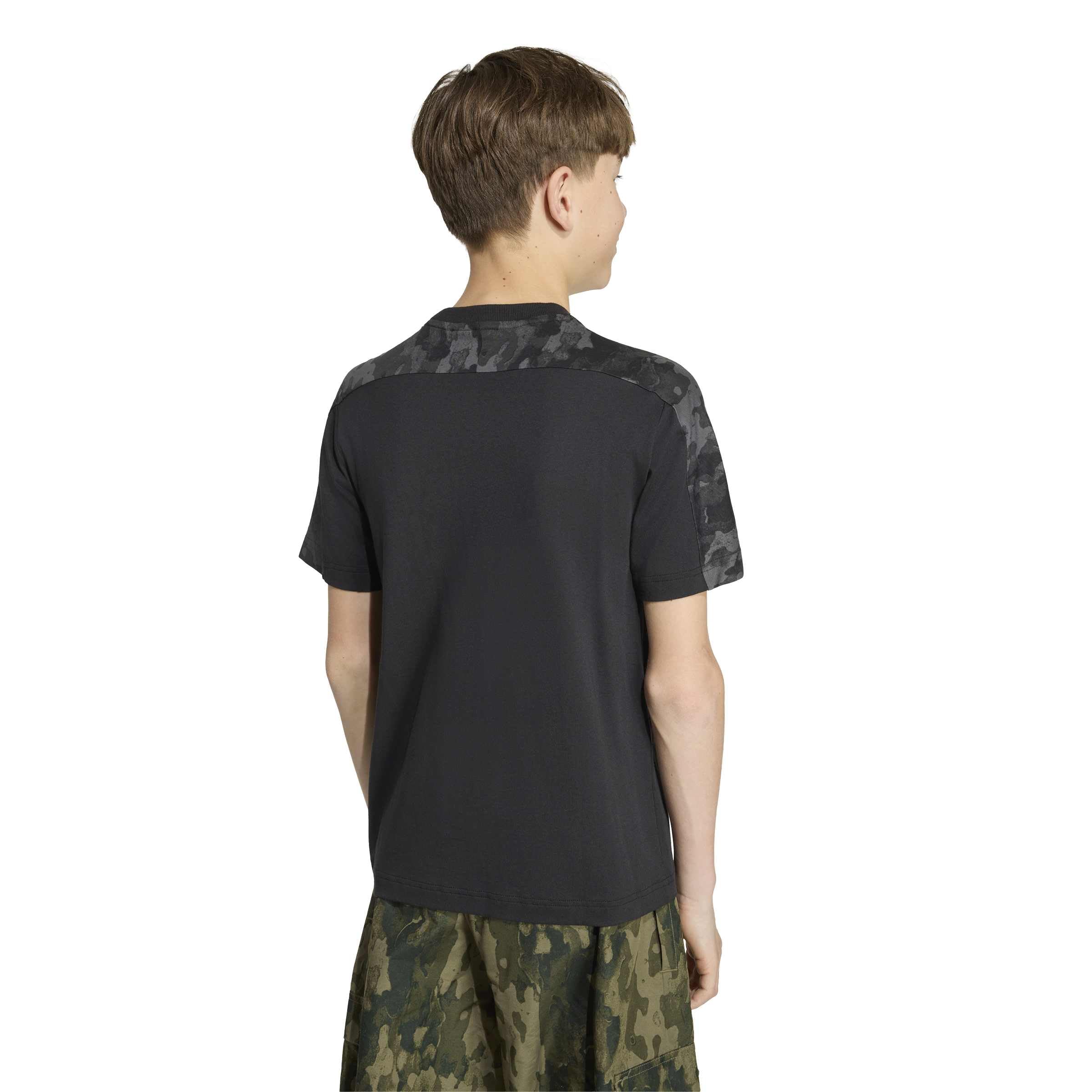adidas Unisex niños Seasonal Essentials Camo Cotton Juniors Shirt, Black/Carbon, 15-16 Years