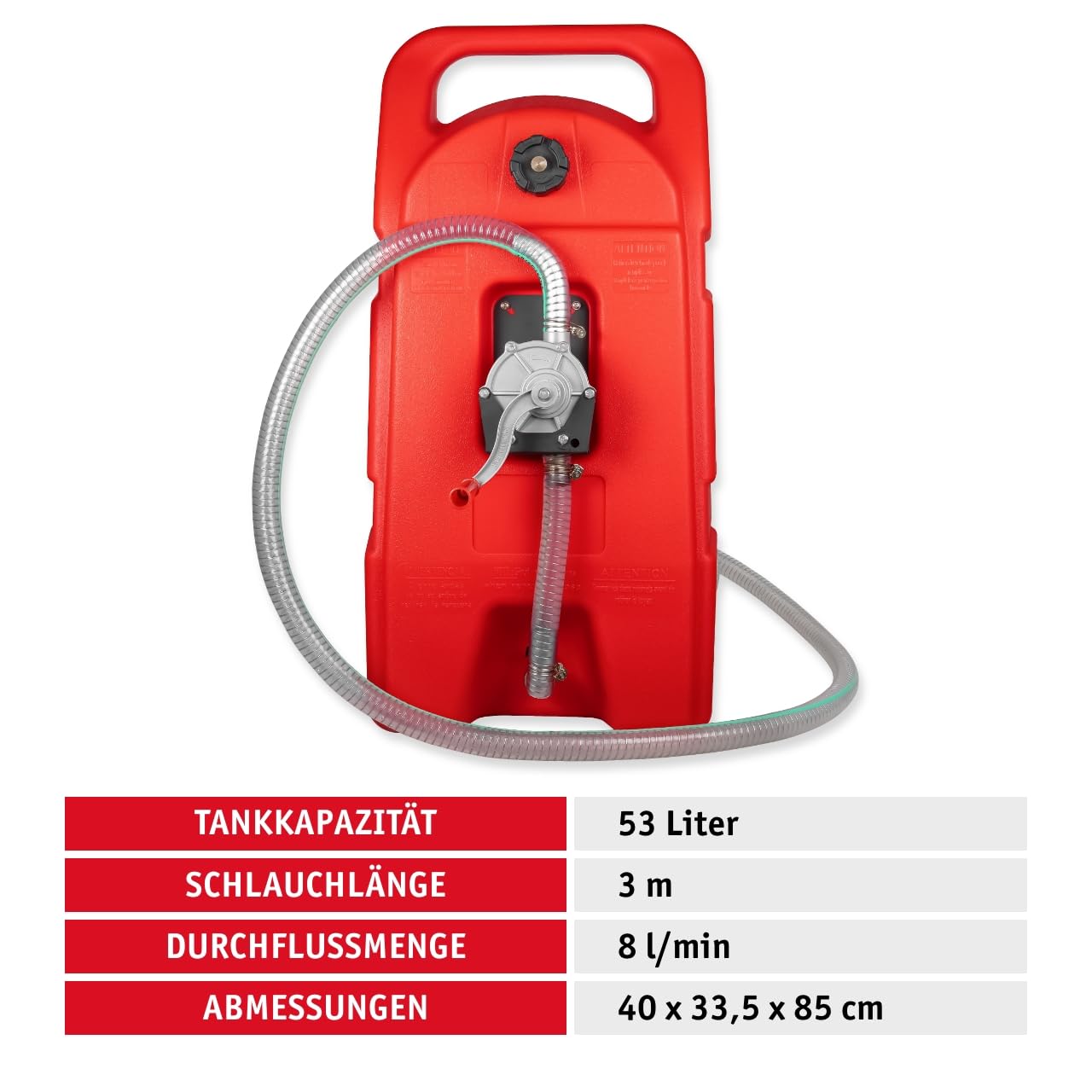WALTER Kraftstofftrolley 53L, Benzinkanister aus HDPE mit Rädern | Handpumpe, Mobiler, 3 m Schlauch, 8L/min, für Diesel & Benzin, ideal für Boote & Offroad