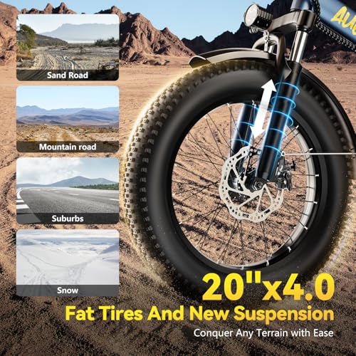 Image of 1000W Folding Electric Bike,48V 20AH Removable Battery E Bike,30+MPH,80 Miles Max Range Electric Bike for Adults,20 inch Fat Tire Foldable ebike,Adult Electric Bicycle for Commute Beach Snow