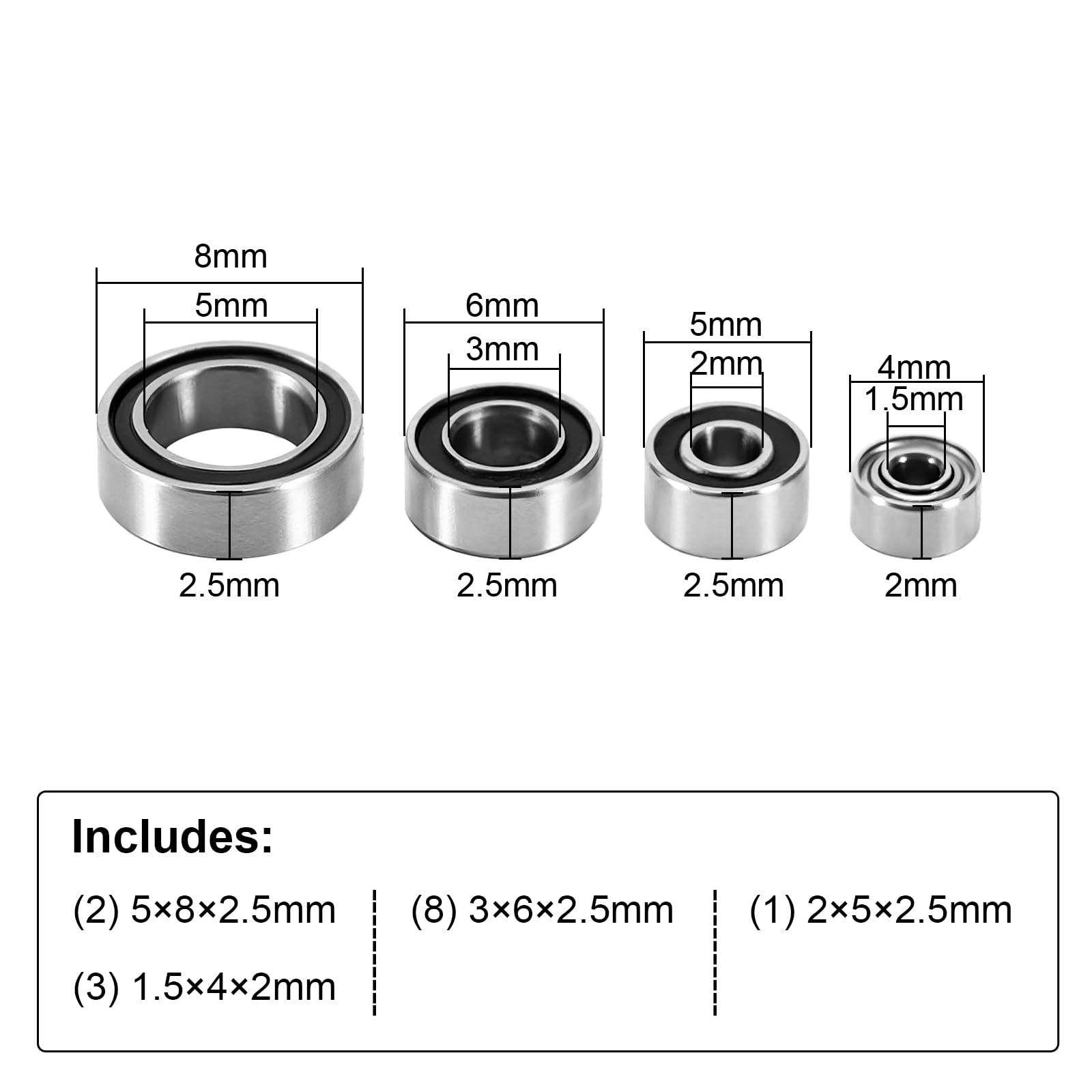 INJORA Stainless Steel Bearing Kit for Buggy Losi Micro-B/Micro-T