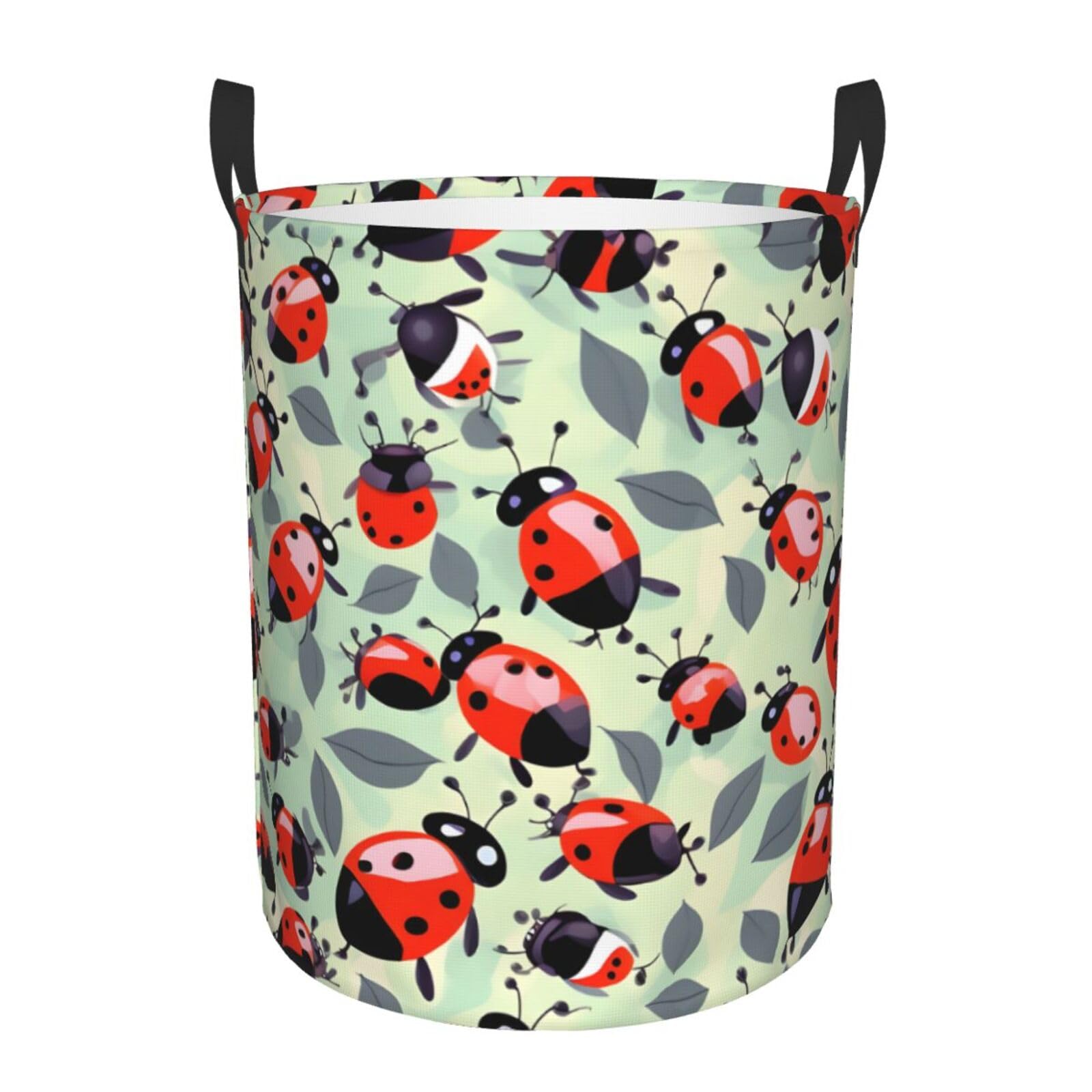 S Collapsible Round Ladybugs Cartoon Pattern Print Laundry Hamper