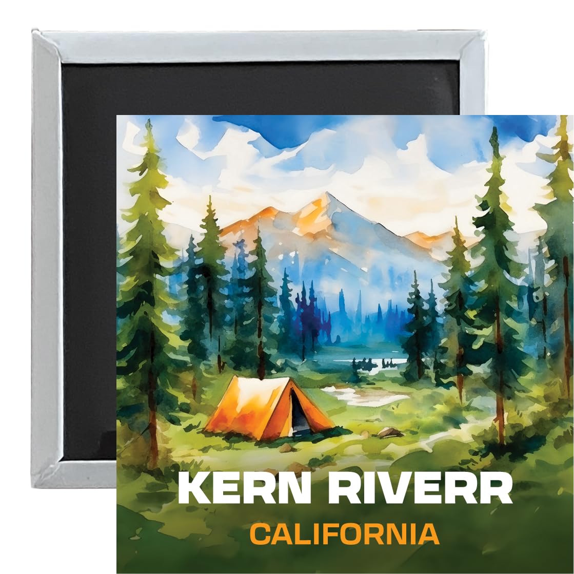 Kern Riverr California Souvenir 2.5 x 2.5 Inches Magnet Camping Tent Design 4-Pack