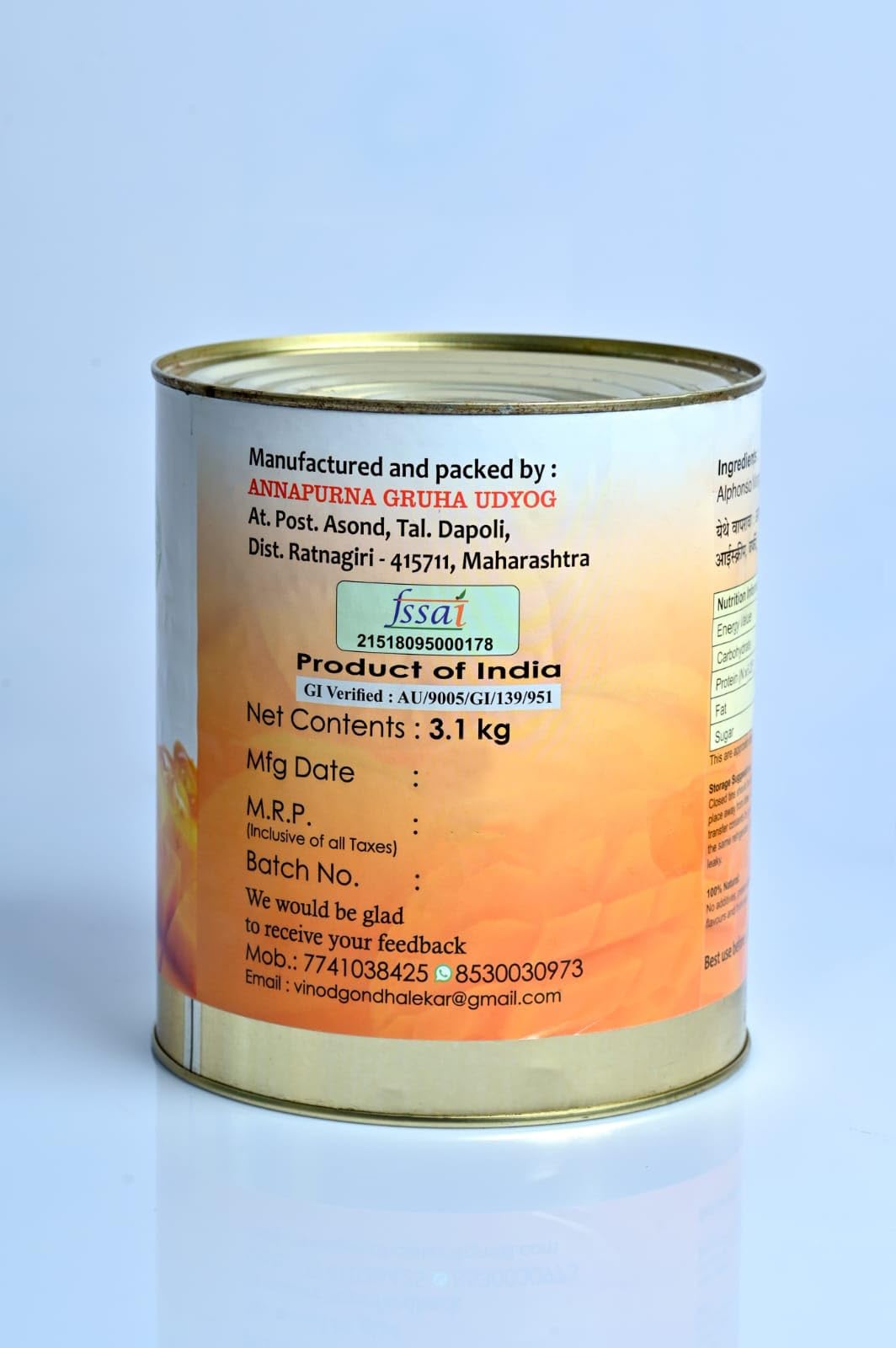 Gondhalekar's Sweetened Pure Alphonso Mango Pulp | 3.1 Kg | 100% Natural & Authentic Ratnagiri Alphonso Mangoes | GI Tagged | No Preservatives | Rich Aamras for Desserts, Shakes & Sweets - Image 2 thumbnail