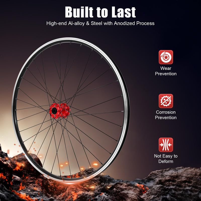 29 pollici MTB ruota anteriore e posteriore per freno a disco, sgancio rapido 100/135 mm, cerchione in alluminio nero con mozzo rosso, cassetta compatibile 7-12 volte