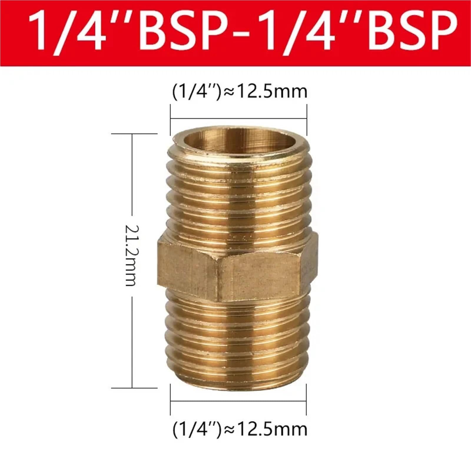 Conector de latón para tubería Conector de boquilla hexagonal tubo latón, conector acoplador adaptador rápido rosca macho BSP 1/8 ", 1/4", 3/8, 1/2", 3/4, 1"(1l4 to 1l4)