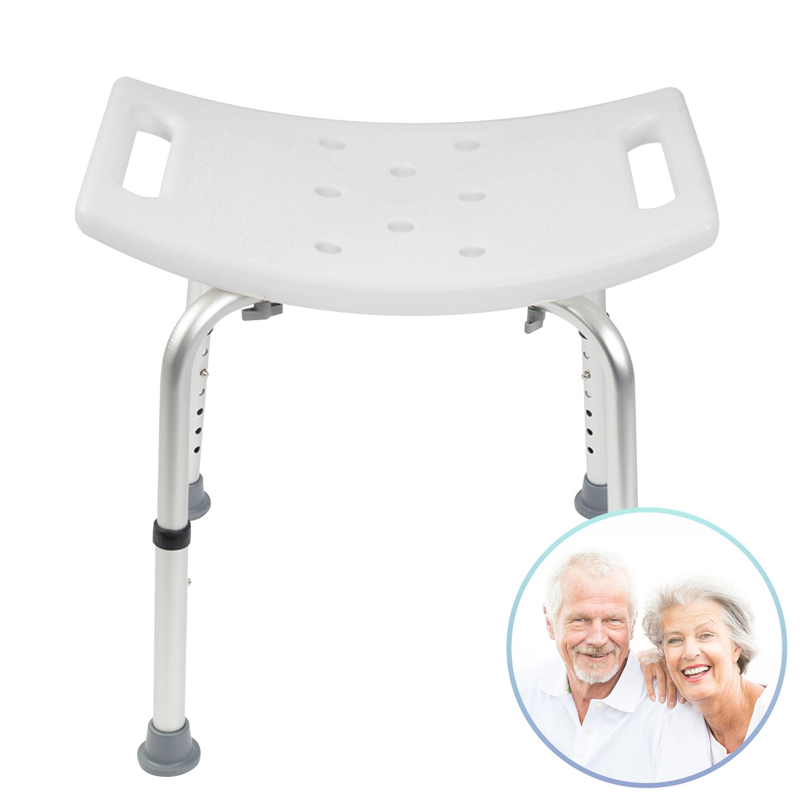 KARAT Taburete de ducha Noah Plus, altura regulable 37,5-49,5 cm, soporta hasta 136 kg, taburete de baño para personas mayores, taburete de baño antideslizante con patas de goma antideslizantes