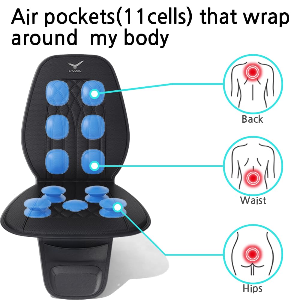 Fahrzeugsitz Air Massage Cover Entwickelt für Fahrer zum Entspannen während der Fahrt 11 Luftzellen Dynamische Arbeit für Rücken & Hüfte | Entwickelt für Fahrer, 5 Intensitätsstufen, universelle Passform, schlankes PU-Leder