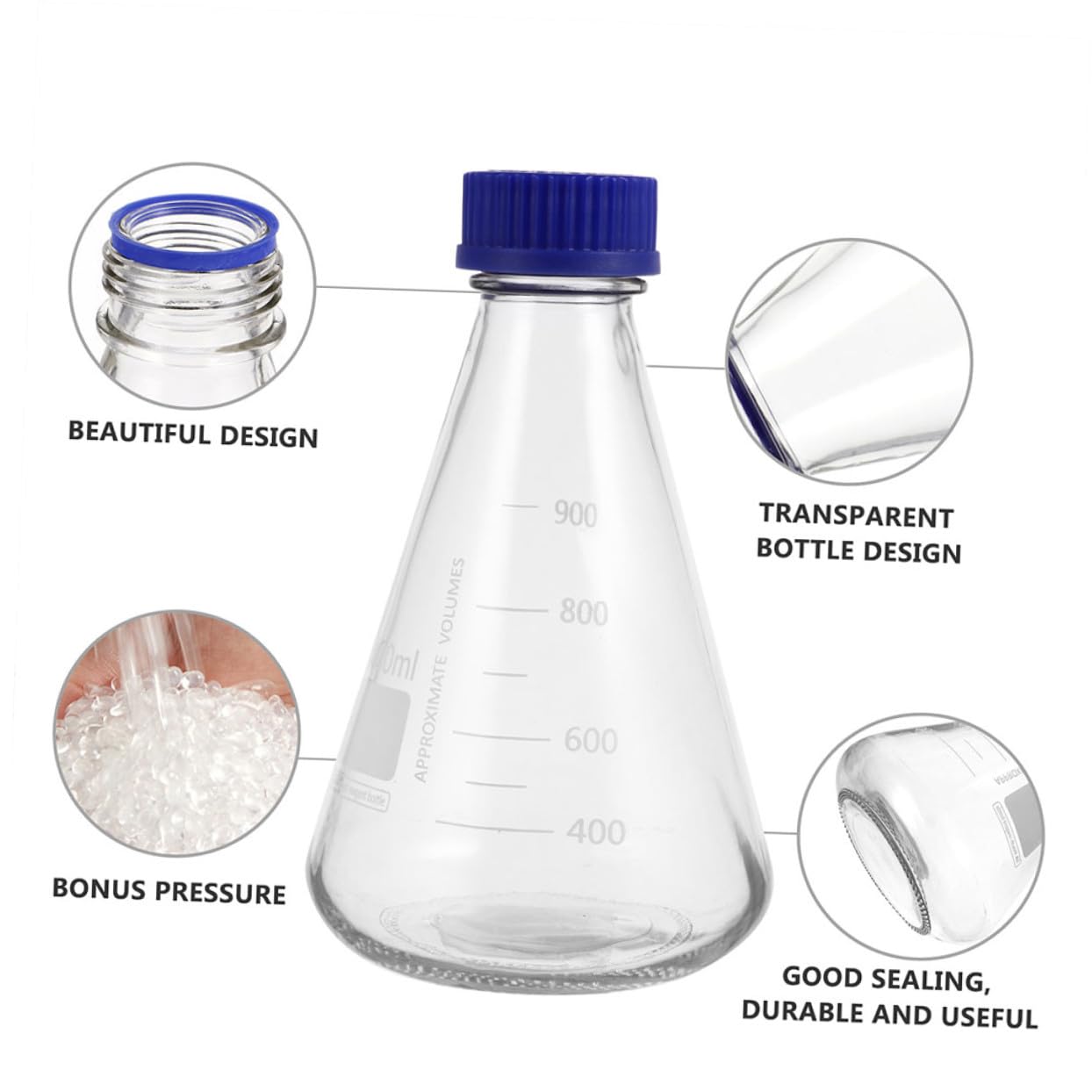 MAGICLULU 2 piezas Frascos de Vidrio Cónicos para Laboratorio con Precisa Material Seguro Uso Educativo y Científico