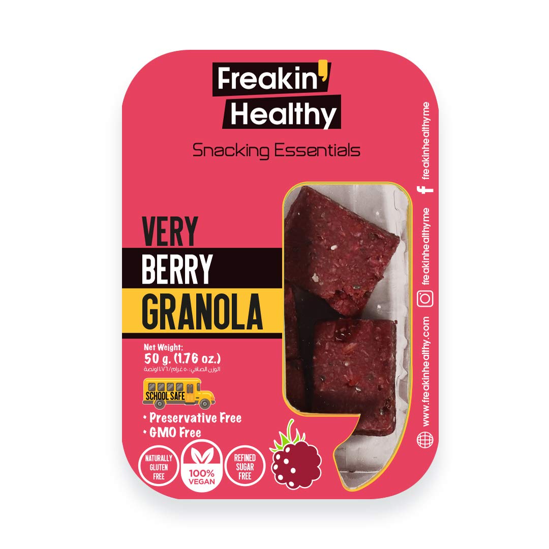 Freakin healthy very berry granola bar 50g - Energy Booster Snack, Plant Based Ingredients