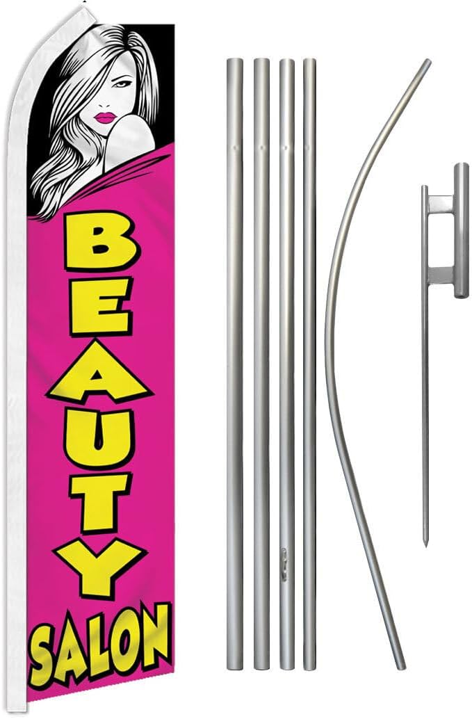 Beauty Supply Swooper Advertising Flag & Pole Kit - Perfect for Beauty Supply Stores, Salons, Barber Shops, Nail Salons