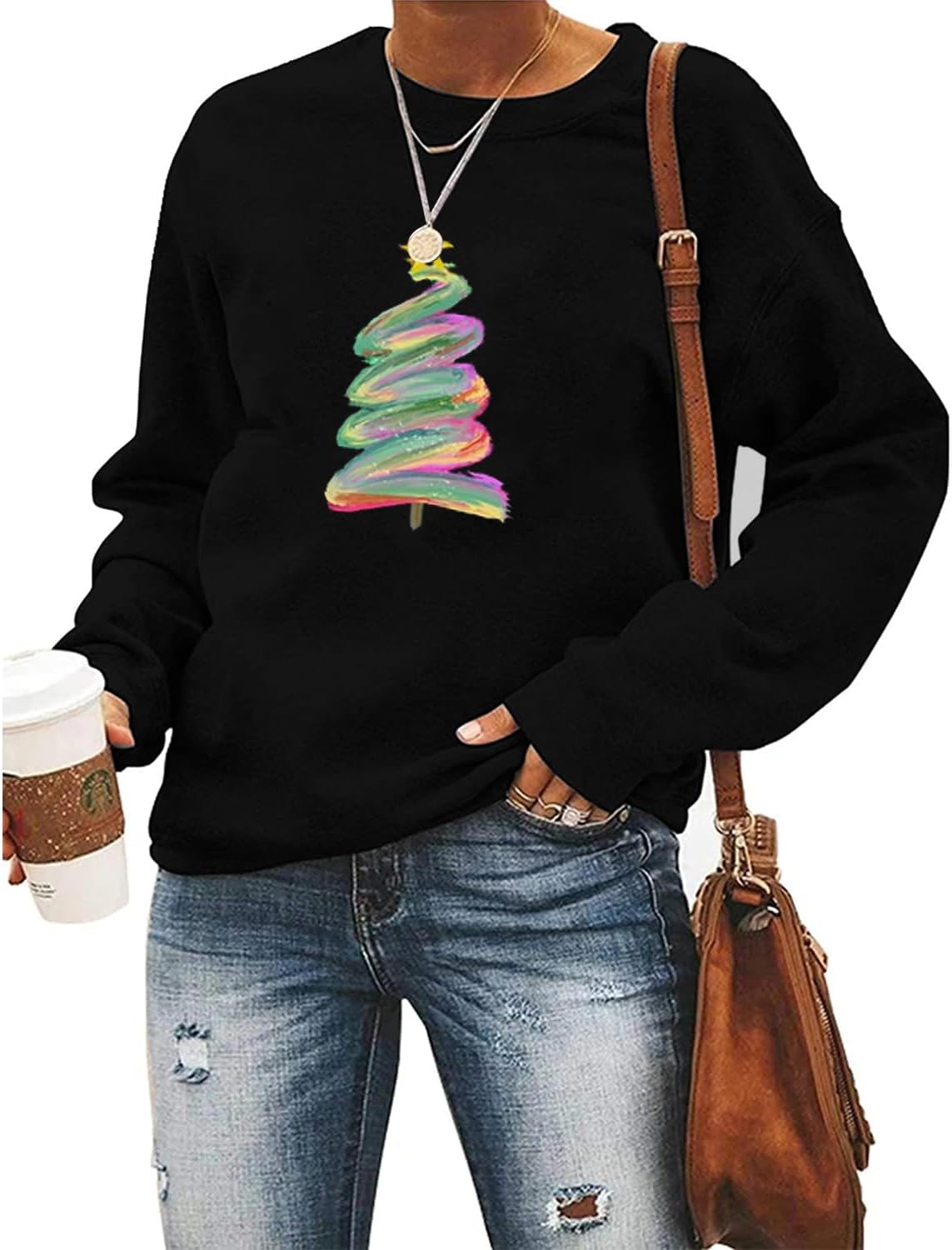 Christmas Sweatshirt Women Christmas Tree Graphic Shirt Xmas Holiday Pullover Cute Long Sleeve Tops