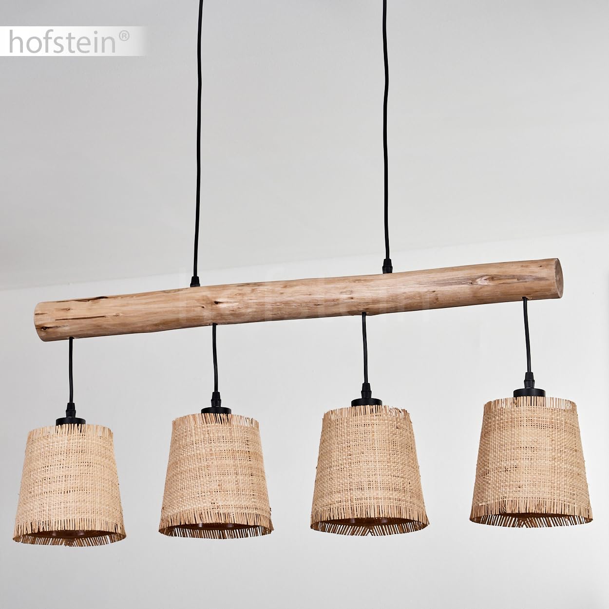 Lámpara colgante Soungou, moderna lámpara colgante de madera/metal/bastón en natural/negro/beige, lámpara colgante de 4 luces en diseño escandinavo, altura máx. 135 cm, 4 x E27, sin bombillas