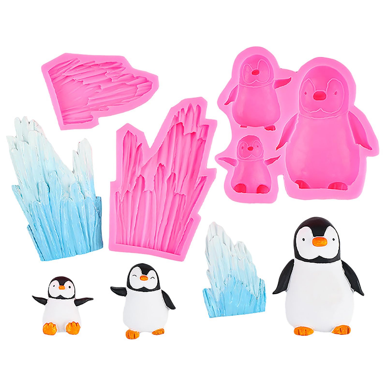 3X Silicone Penguin Iceberg Cake Fondant Molds, Snow Mountain Sugarcraft Decorating Chocolate Baking Mould Clay Craft Gum Paste Cupcake Decor Mold