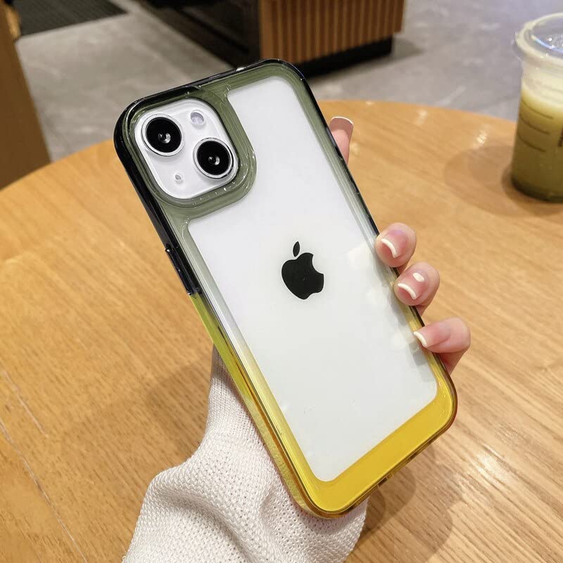 LuxuryKase Acrylic Shockproof Gradient Rainbow Color Bumper Case for iPhone 14 Pro/Gray Yellow