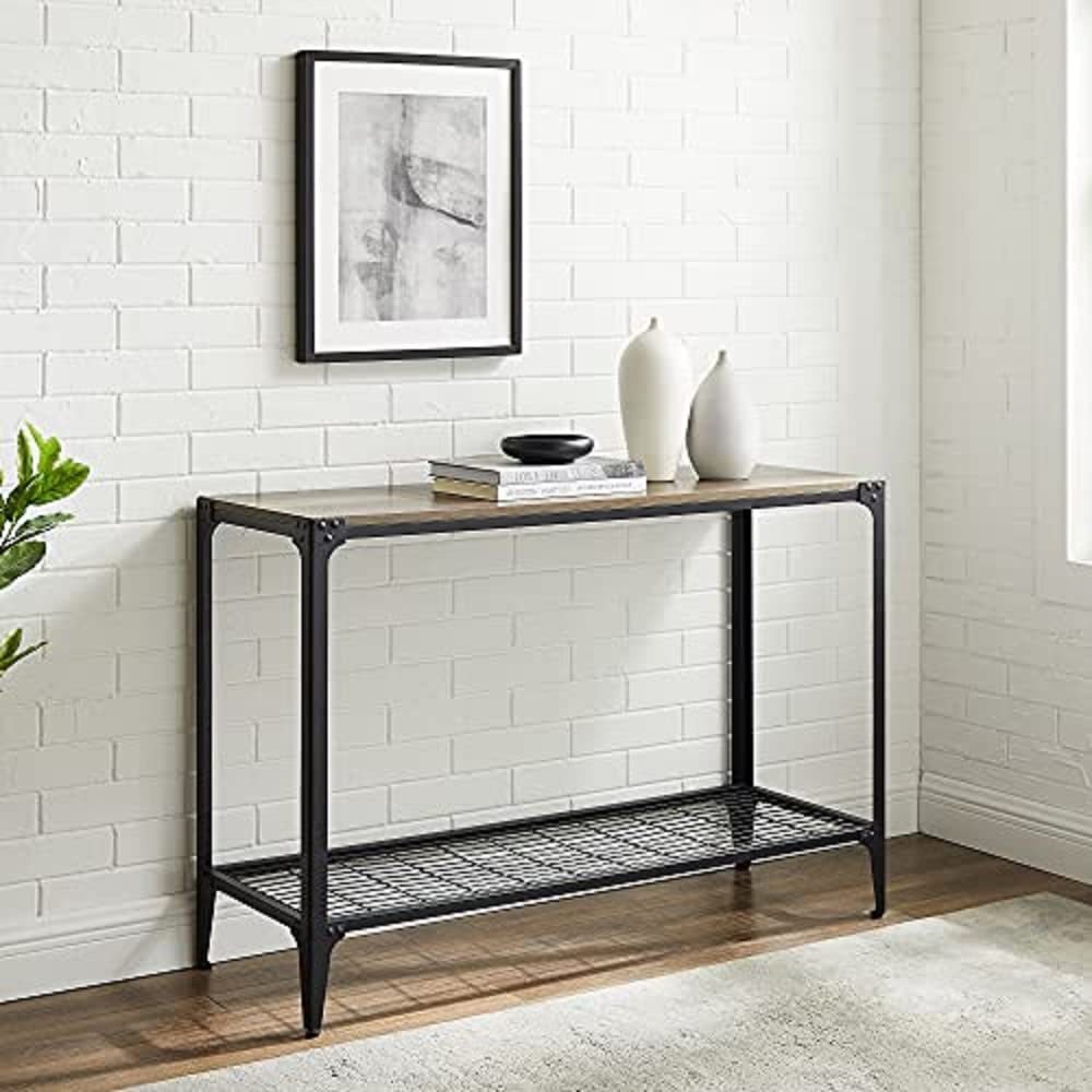 Walker Edison Declan Urban Industrial Angle Iron and Wood Entry Table, 44 Inch, Grey Wash