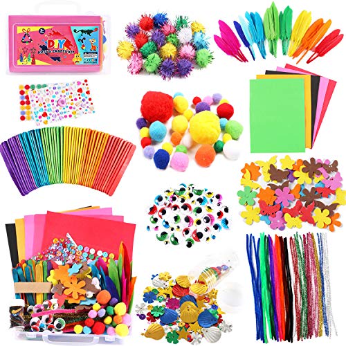 Tacobear Scovolini Pipa Ciniglia Materiale Kit per Lavoretti Creativi Bambini Set Bricolage Palla Pompon Scovolini Pipa Ciniglia Bastoncini Kit per Il Fai da Te per Bambini (Multicolore)
