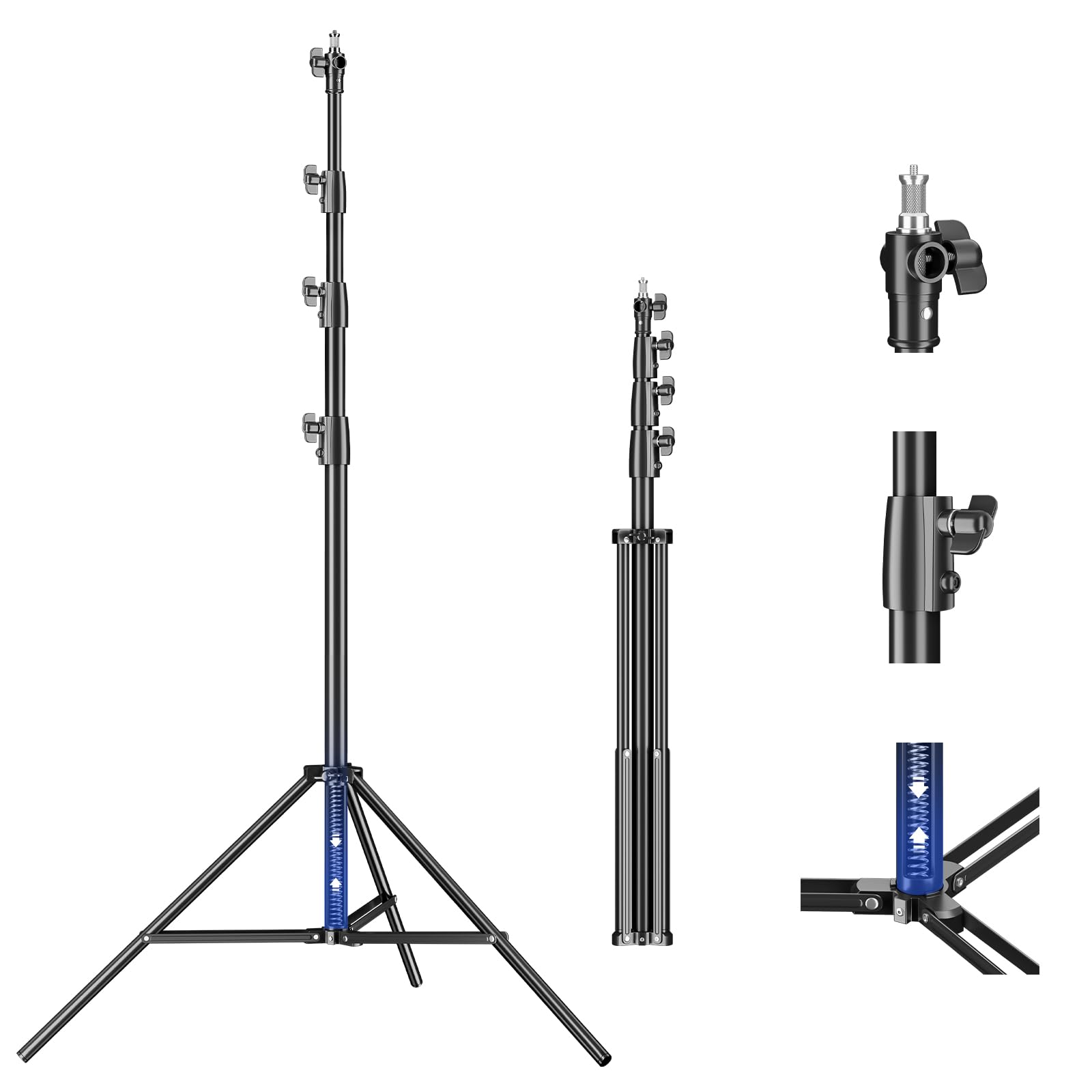 Soonpho 350cm Pro Lampenstativ Spring Luftgedämpftes Lichtstativ Metal Aluminium 3.5m max Höhe 15kg Traglast,stabil & komfortabel Leuchtenstativ für Film Fotografie Studio Outdoor Photography