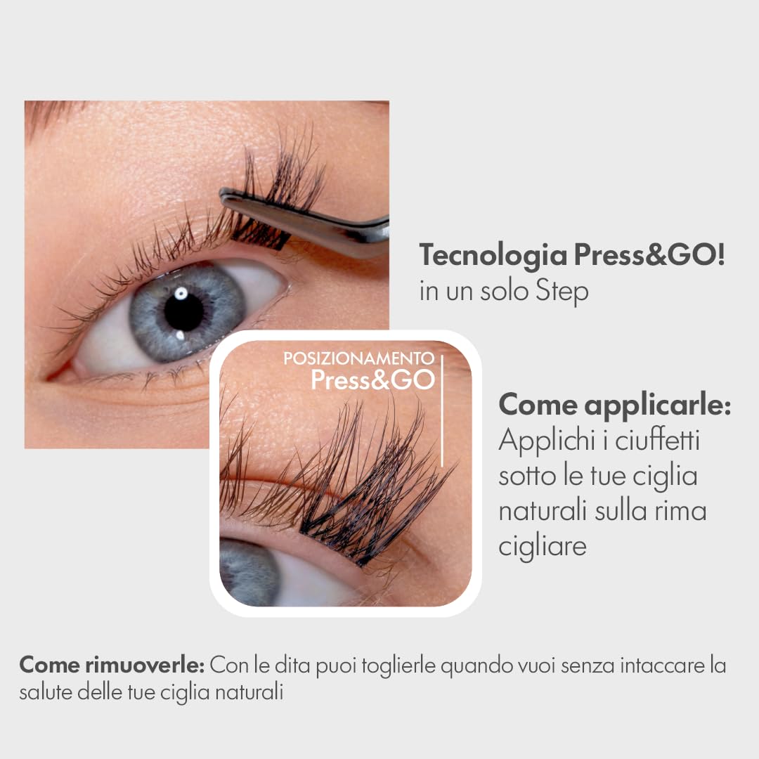 CLEAN GIRL Press&Go - Starter Kit Extension Ciglia + Pinzetta | Kit Ciuffetti Ciglia Finte Senza Colla 3D Vegan, Dermatologicamente Testate - Effetto No Make-up - Resistenti all'Acqua