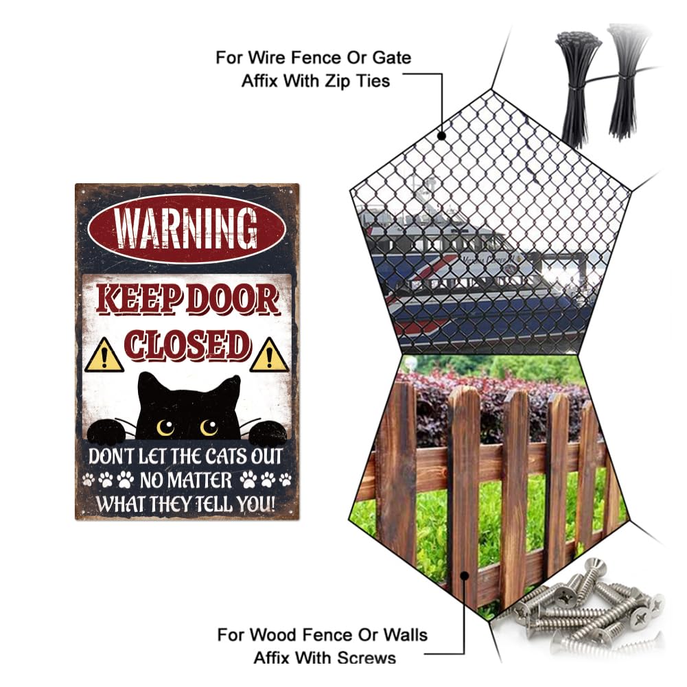 GLOBLELAND "Warning Keep Door Closed Don't Let the Cats out No Matter What They Tell You" Funny Black Cat Warning Metal Tin Sign 12x8in/30x20cm Art Plaque Poster Wall Decor for Home - Image 4