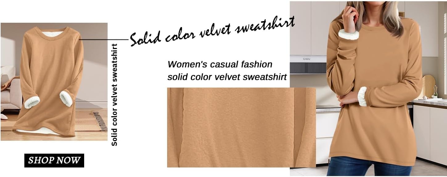 Sweatshirts For Women Loose Sherpa Lined Fleece Round Neck Tops Long Sleeve Winter Pullover Thermal Tops - Image 8