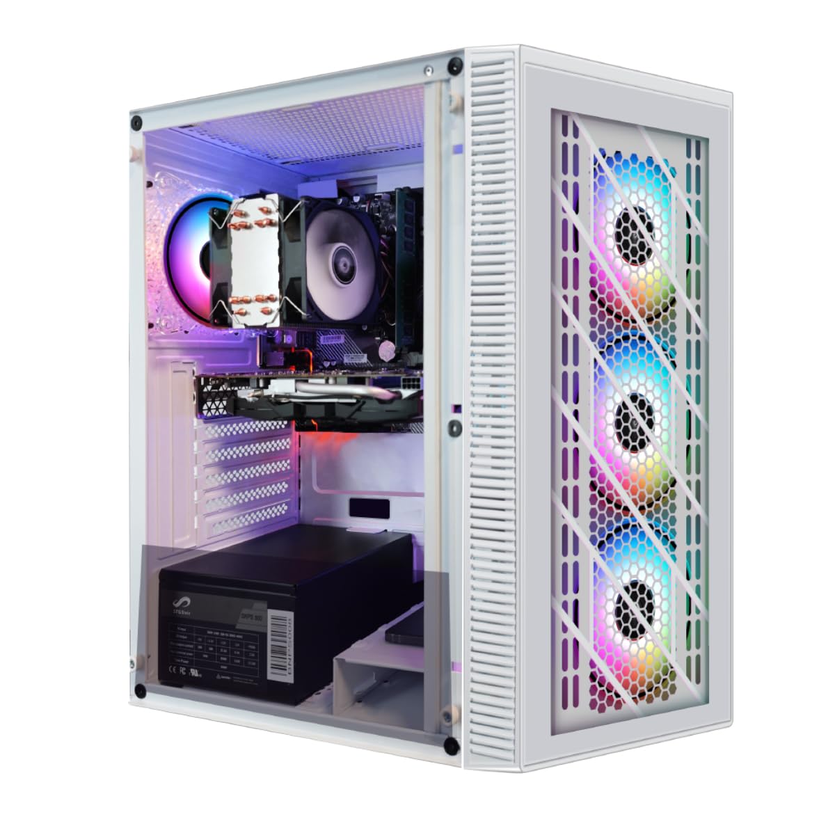 STGsivir Gaming PC White, Gaming Computer Desktop Tower, AMD Athlon 3000G 3.5GHz, AMD RX 590 8GB, 16GB DDR4 RAM, 1TB SSD, 600M WiFi, BT 5.0, Windows 11