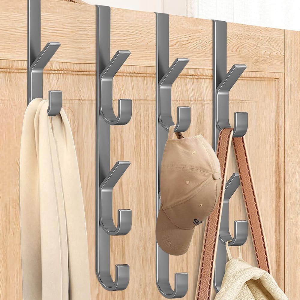 JOAASU Over The Door Hooks, 4 Packs Over Door Hooks, Stainless Steel Over Door Hanger, 30 CM