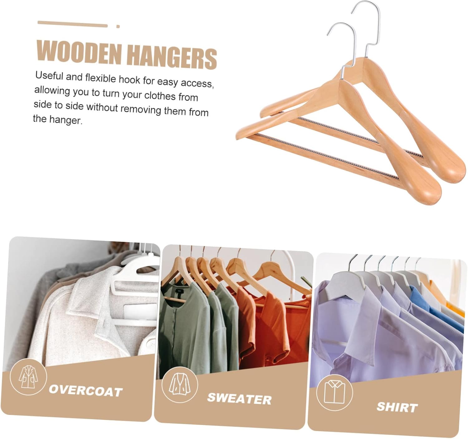 4pcs Wood Coat Hooks Heavy Duty Hangers for Clothes Cedar Wooden Hangers