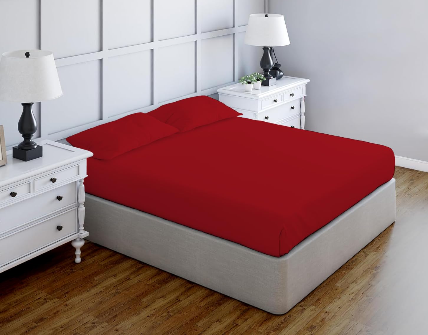 Luxury Egyptian Cotton Fitted Sheet 23cm Deep Pocket 200 Thread Count Single, Double, King, Super King Soft & Comfortable Bottom Fitted Sheet (Red, Super King)