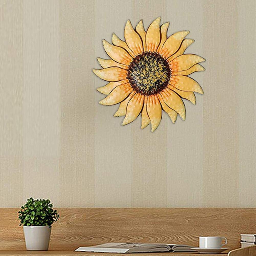 DETENE Metalen Zonnebloem Muurdecoratie met Vlinder 3D Kleurrijke Buiten Muurkunst Hekdecoratie voor Terras Metalen Bloemen Muurhangende Ornament voor Tuin, Veranda, Woonkamer, Balkon, Boerderij