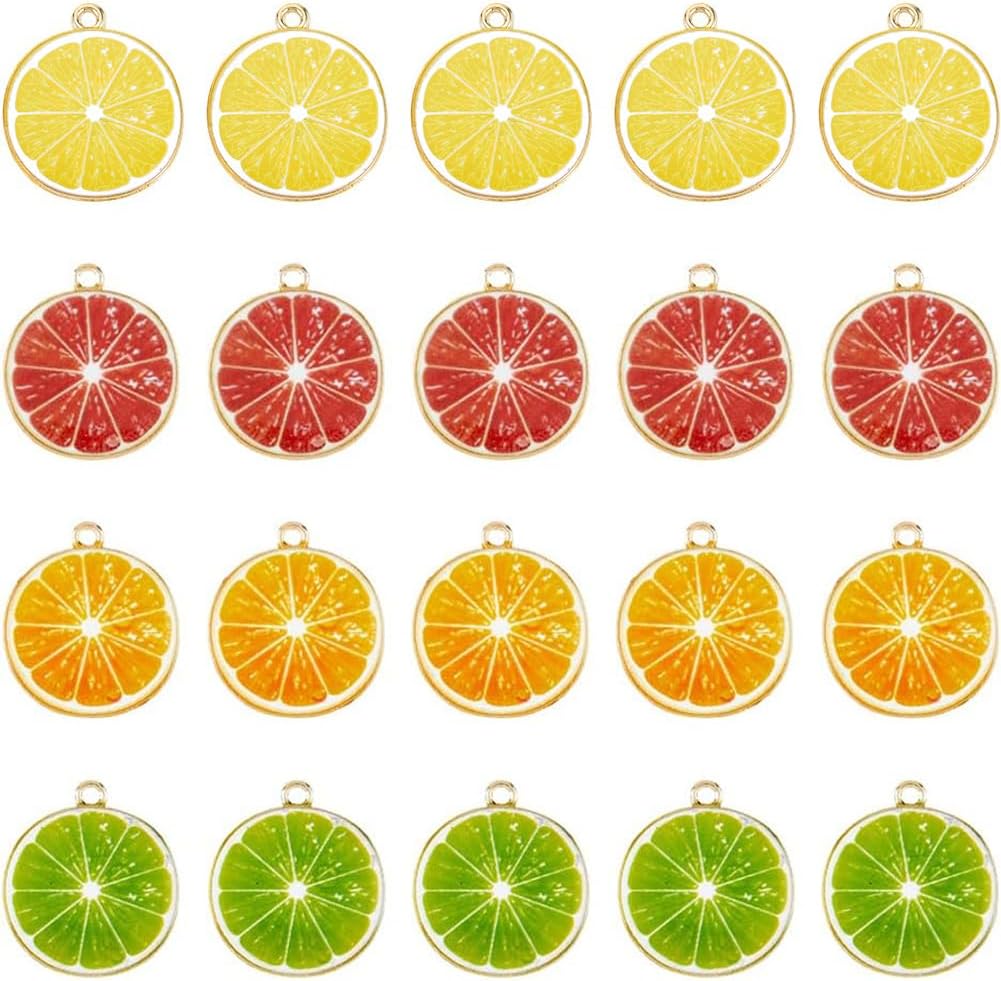 DICOSMETIC 40Pcs Lemon Charms 4 Colors Alloy Fruit Charms 26x23x2mm Orange Slice Charm Cute Gold Plated Enamel Charm for Jewelry Crafts Making, Hole: 2mm