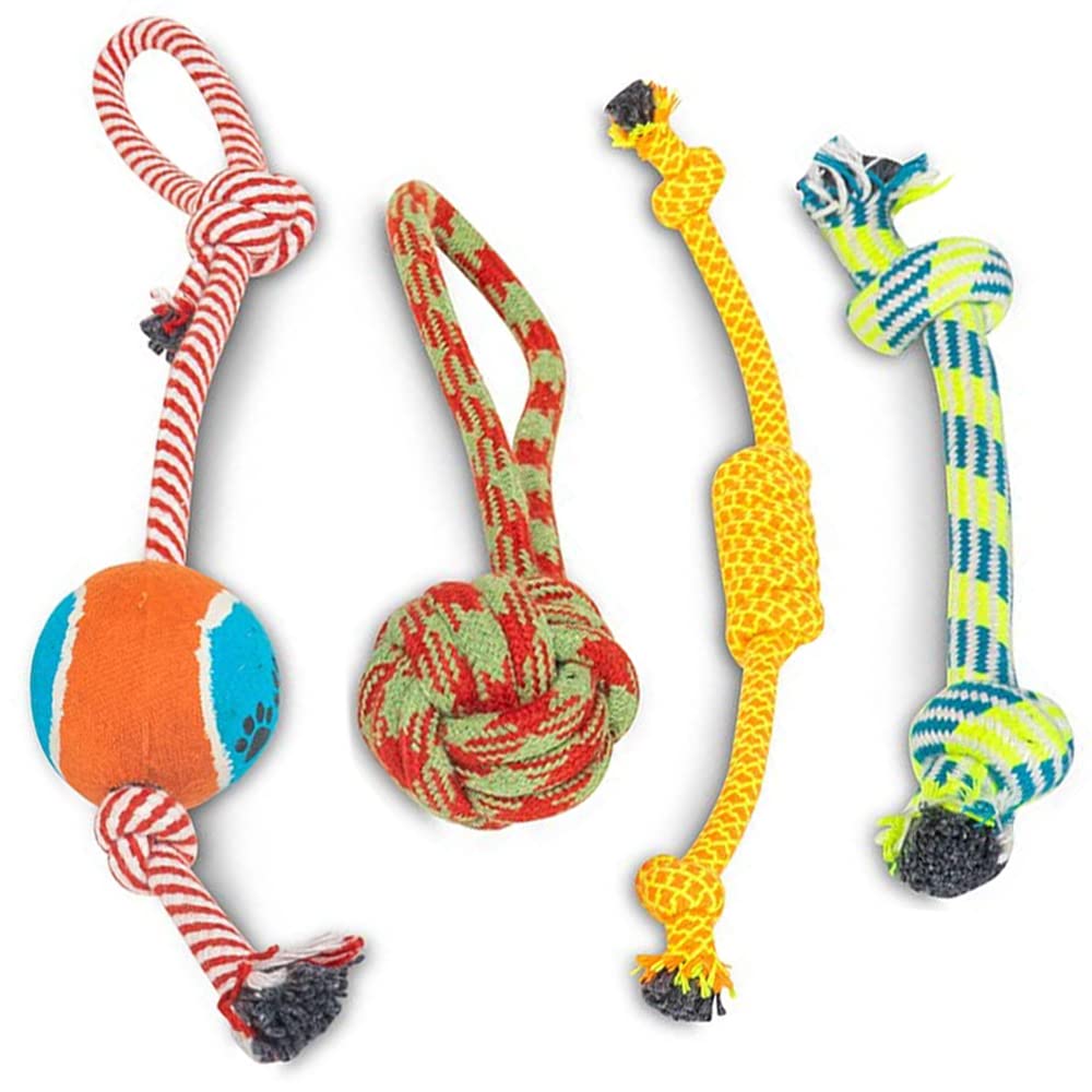 PAWPOURRI Combo of Cotton Polyester Blend Tug Rope Toys for Adult Dogs, Puppies, Cats | Tough, Durable and Fun Interactive Toy for Pets (Bundle of 4 Rope Toys) (B0BVBDFR1R) Amazon Price History, Amazon Price Tracker