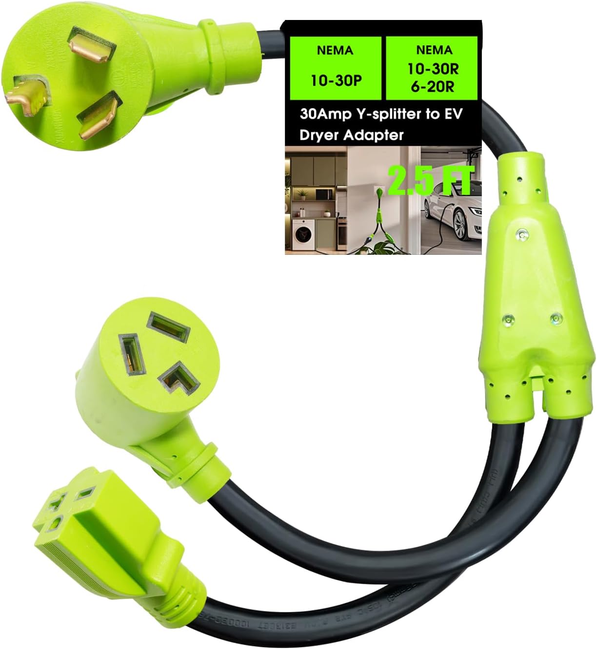 30 Amp 240V Y Splitter for Older Dryer and Welder, NEMA 10-30P to 10-30R/6-20R Splitter Cord, Adapter for 6-20P Welder, Older Homes Dryer/Range, STW 3/10 AWG, 2.5FT