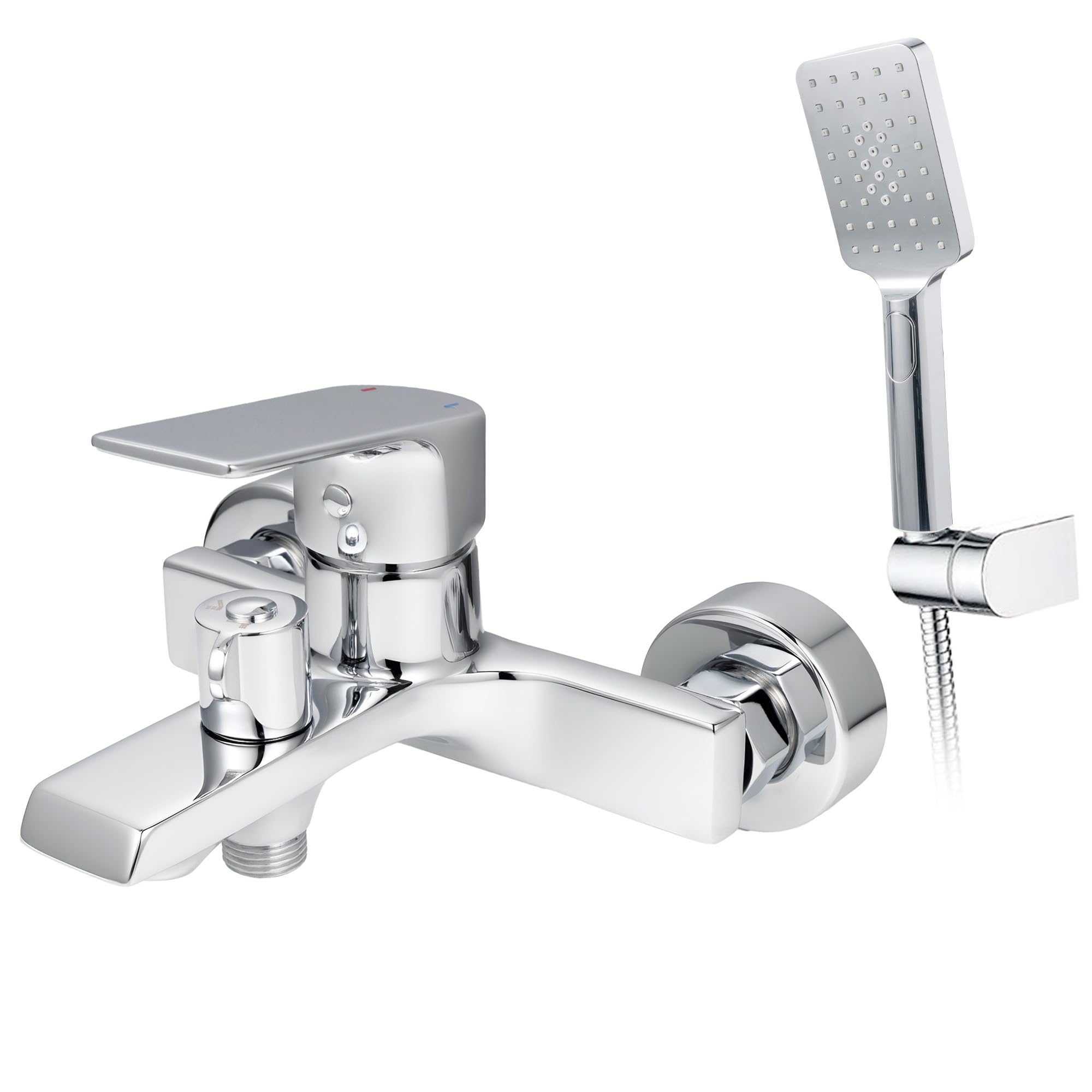 VANCOCO Rubinetto per vasca da bagno con doccetta 3 in 1 (Square), a risparmio energetico, in ottone (test di nebulizzazione salina) per vasca da bagno con tubo doccia e supporto, cromato