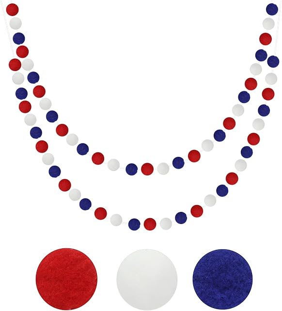 G2PLUS 2PCS Colored Felt Ball Garland - Pastel Pom Pom Garland with 60 Balls for Bedroom Birthday Wedding Party