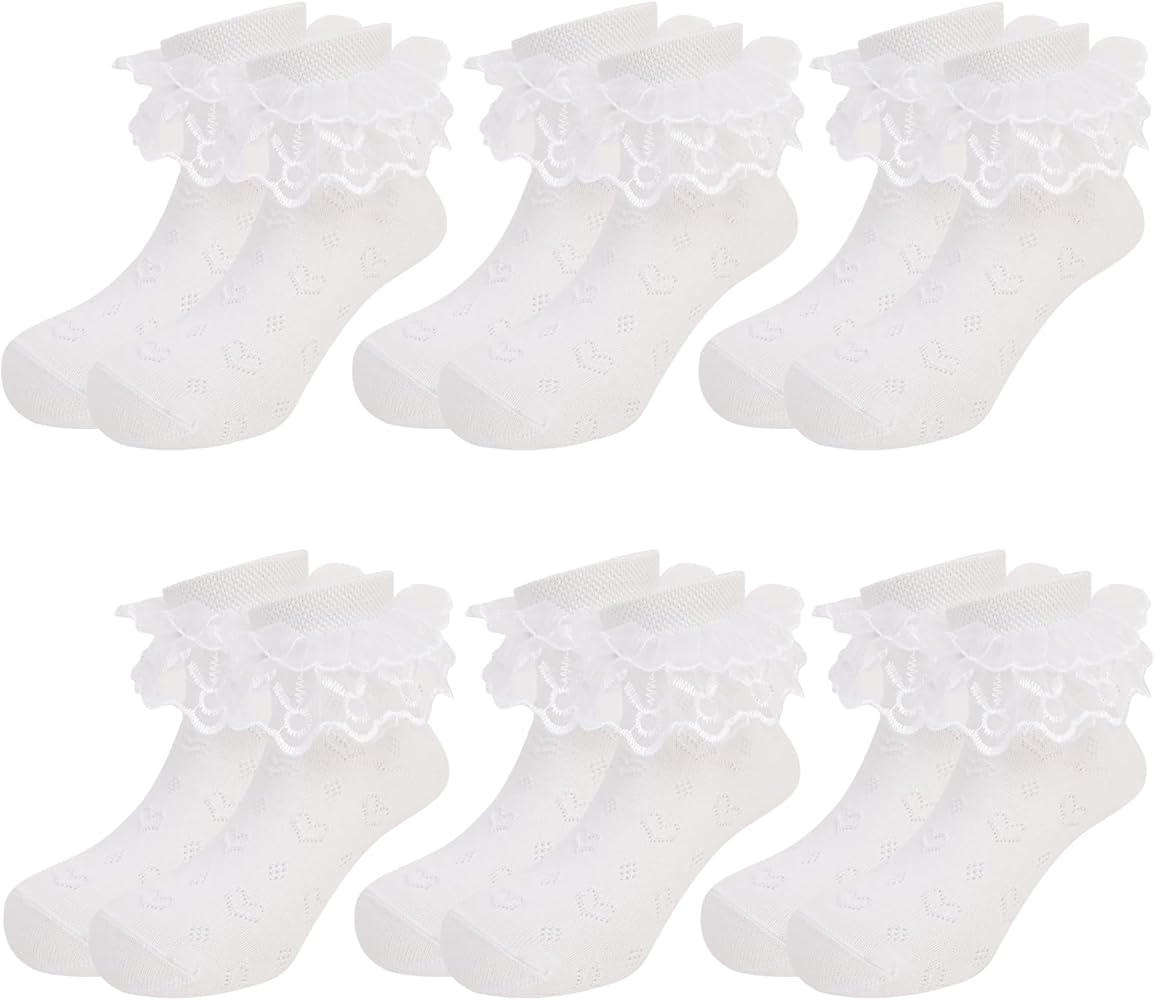 Calzini Bimba Eleganti Calze Alla Caviglia In Pizzo Bianco - Confezione Da 6 Paia, Per Bambine, Scuola, Estate Calze Pack 6 Paia Bambine - Foto 10