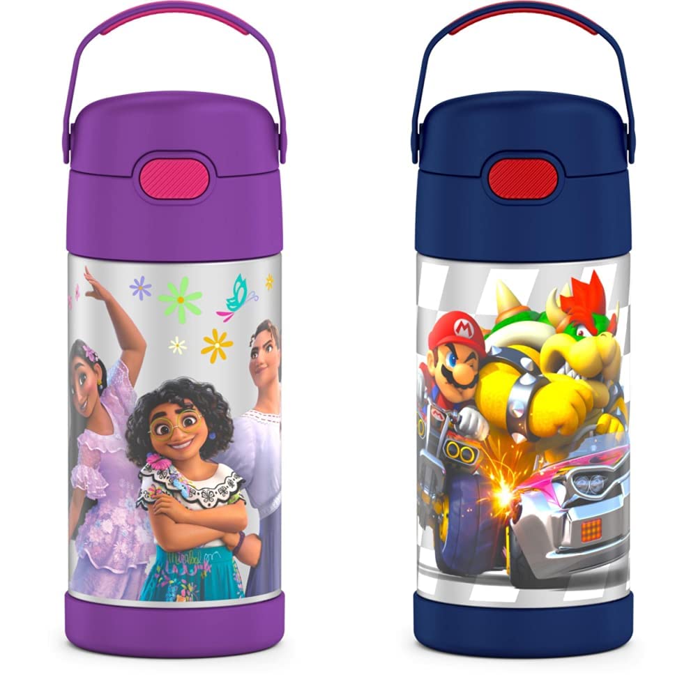 THERMOS FUNTAINER 12 Ounce Stainless Steel Vacuum Insulated Kids Straw Bottle Encanto FUNTAINER 12 Ounce Stainless Steel Vacuum
