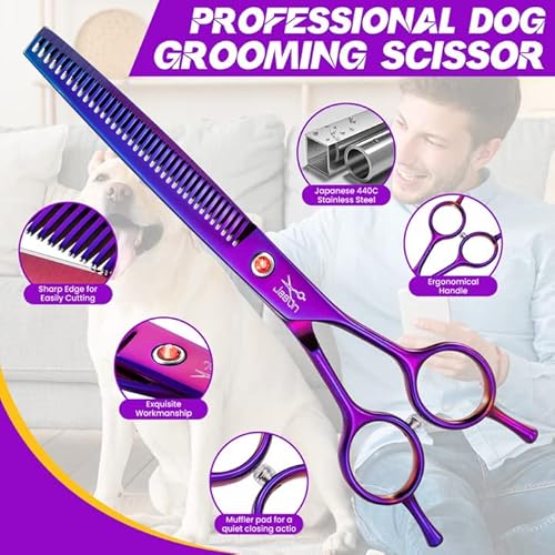 Jason 7.5" Dog Grooming Scissor - Professional Thinning Shear With 36 Teeth Japanese Stainless Steel Blender Scissor For Dogs, Cats And Other Pets, Sharp & Durable (Thinning, Purple) #TOP4