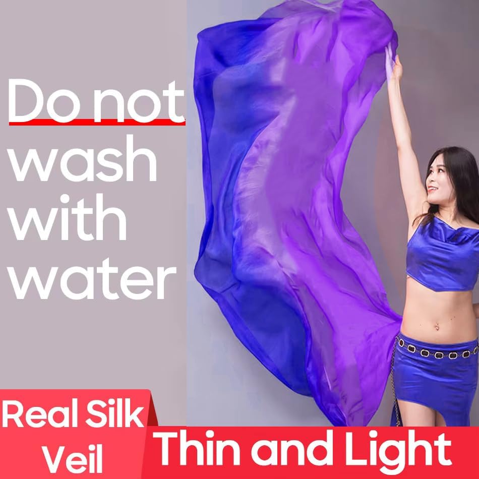 Nimiman 98"x45" Women Chinese Real Silk Belly Dance Veils Dancer Hand Scarves Gradual Colors - Image 5