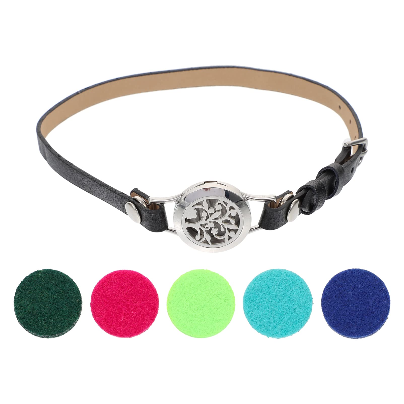 Bracciale Diffusore Traforato in Acciaio Inox Cinturino in Pelle Nera, Braccialetto Profumato Aromatico Femminile Per Oli Essenziali, Elegante Accessorio Regalo Per Occasioni Speciali
