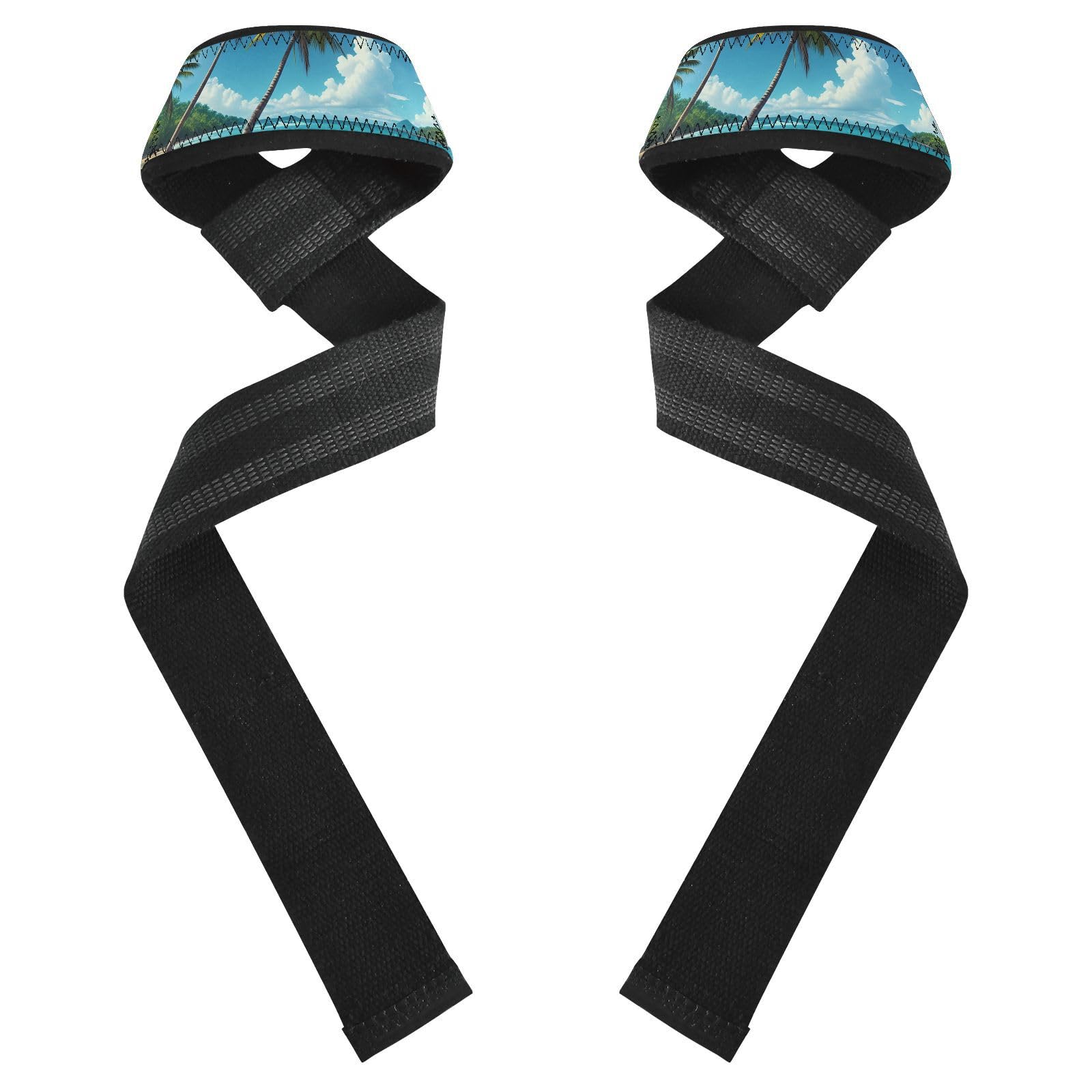 STAYTOP Beautiful Beach Scenery Wrist Straps for Weightlifting,Lifting Straps with Neoprene Cushioned Wrist Padded and Anti-Skid Silicone for Strength Training,Bodybuilding,Deadlifting