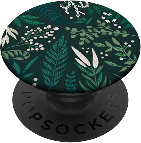 Follaje botánico verde de helecho y bayas blancas patrón floral PopSockets intercambiables PopGrip