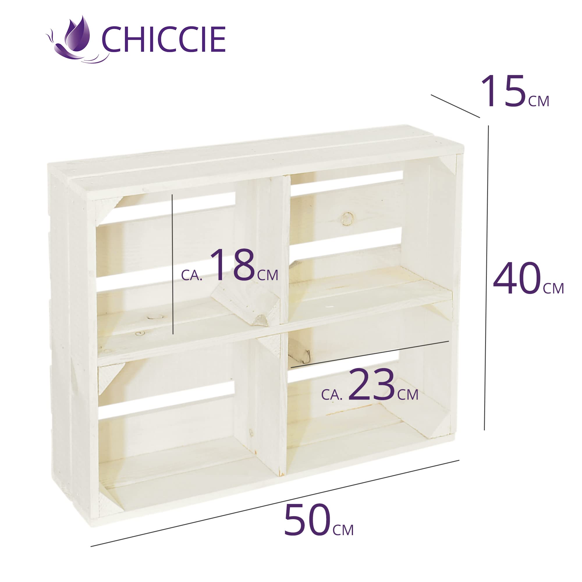 5 Set Holzregal Schmalhanz 50x40x15cm - Weiß + Regal