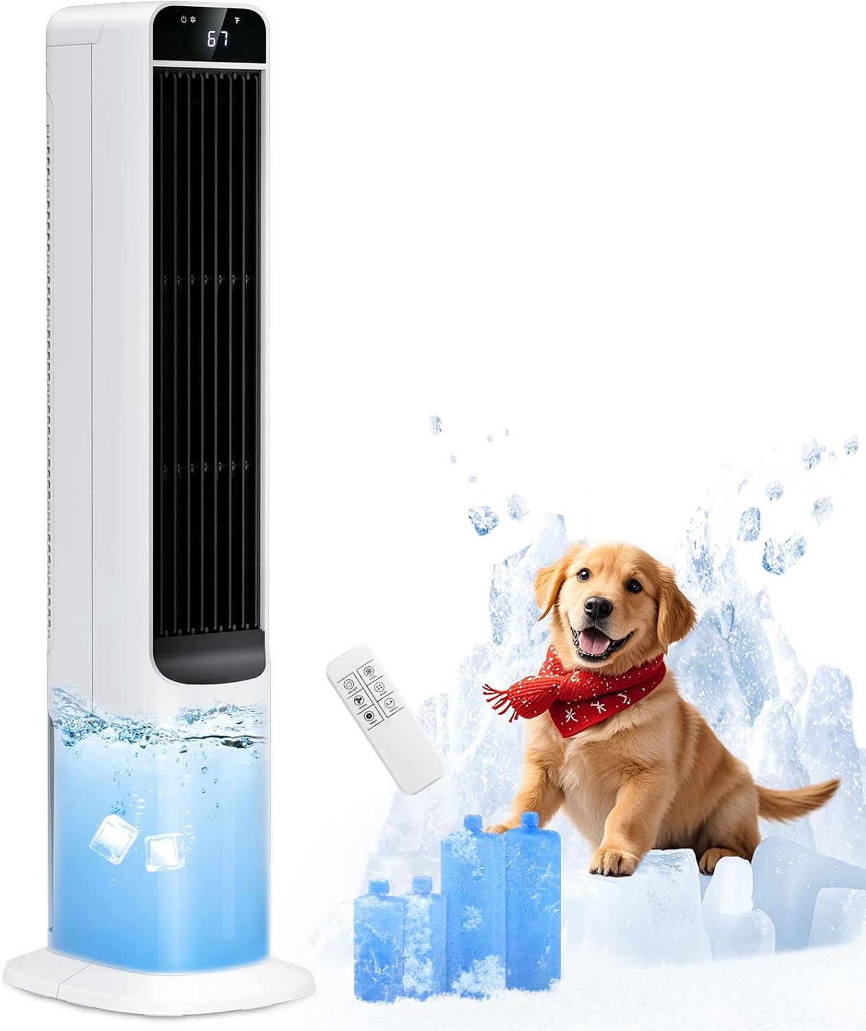 LifePlus 3-IN-1 Evaporative Air Cooler, 41Inch Cooling Fans that Blow Cold Air with 1.32 Gallon, 100° Oscillation, 12H Timer,3 Speeds, Energy Efficient Portable Swamp Cooler for Bedroom Office Home