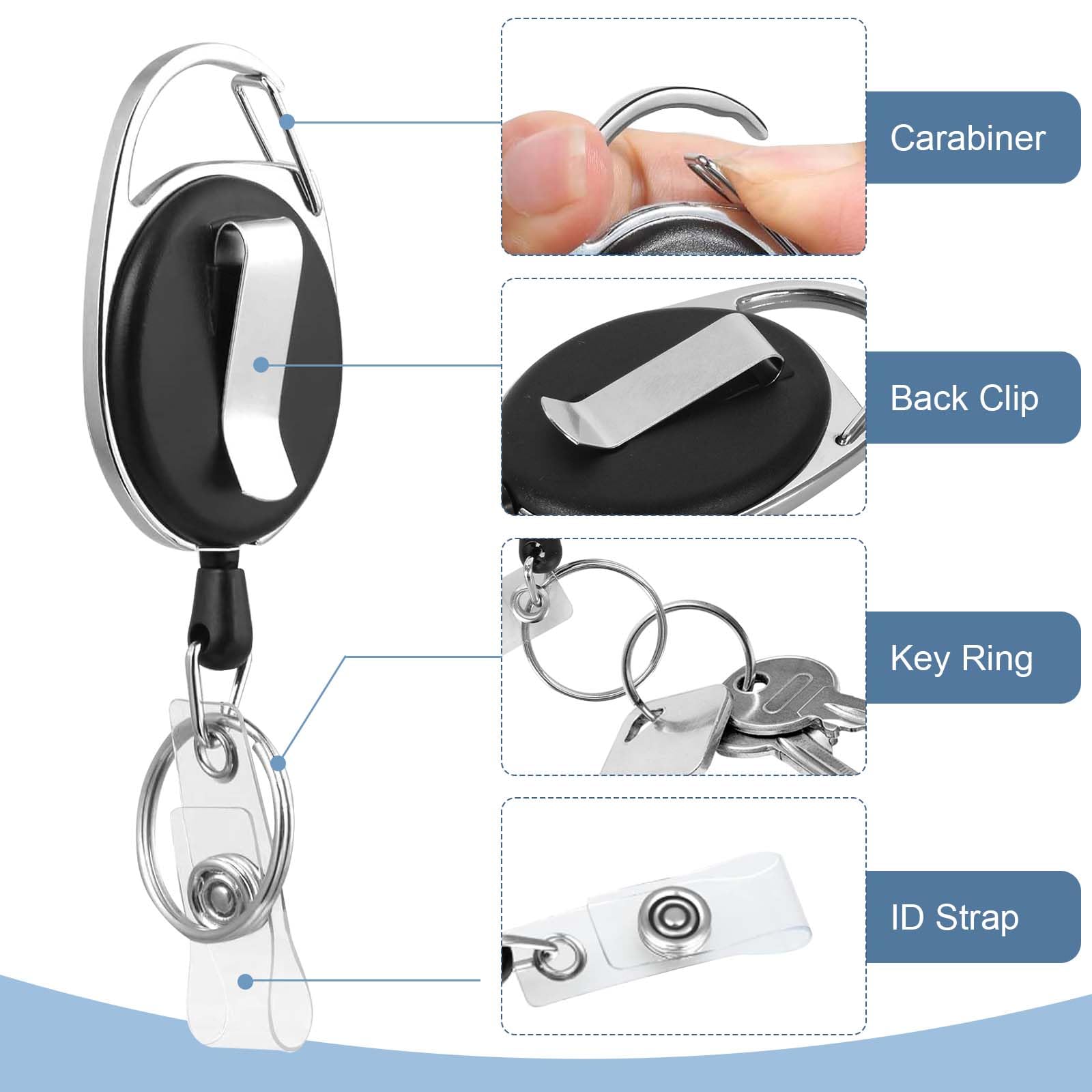3-Pack ID Badge Holders with Retractable Keychains, Retractable Badge Reels, Waterproof Double-Sided Card Protector for Office, School, ID, Credit Cards, Drivers Licenses, and Passes (Horizontal) - Image 3