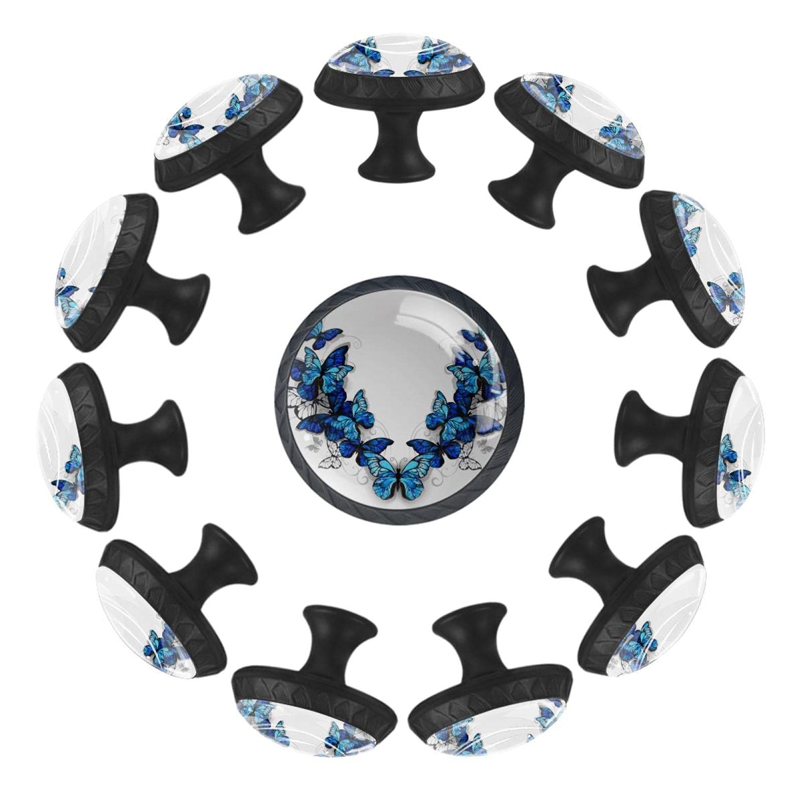 Boutons de tiroir ronds motif papillon bleu pour rénover une commode