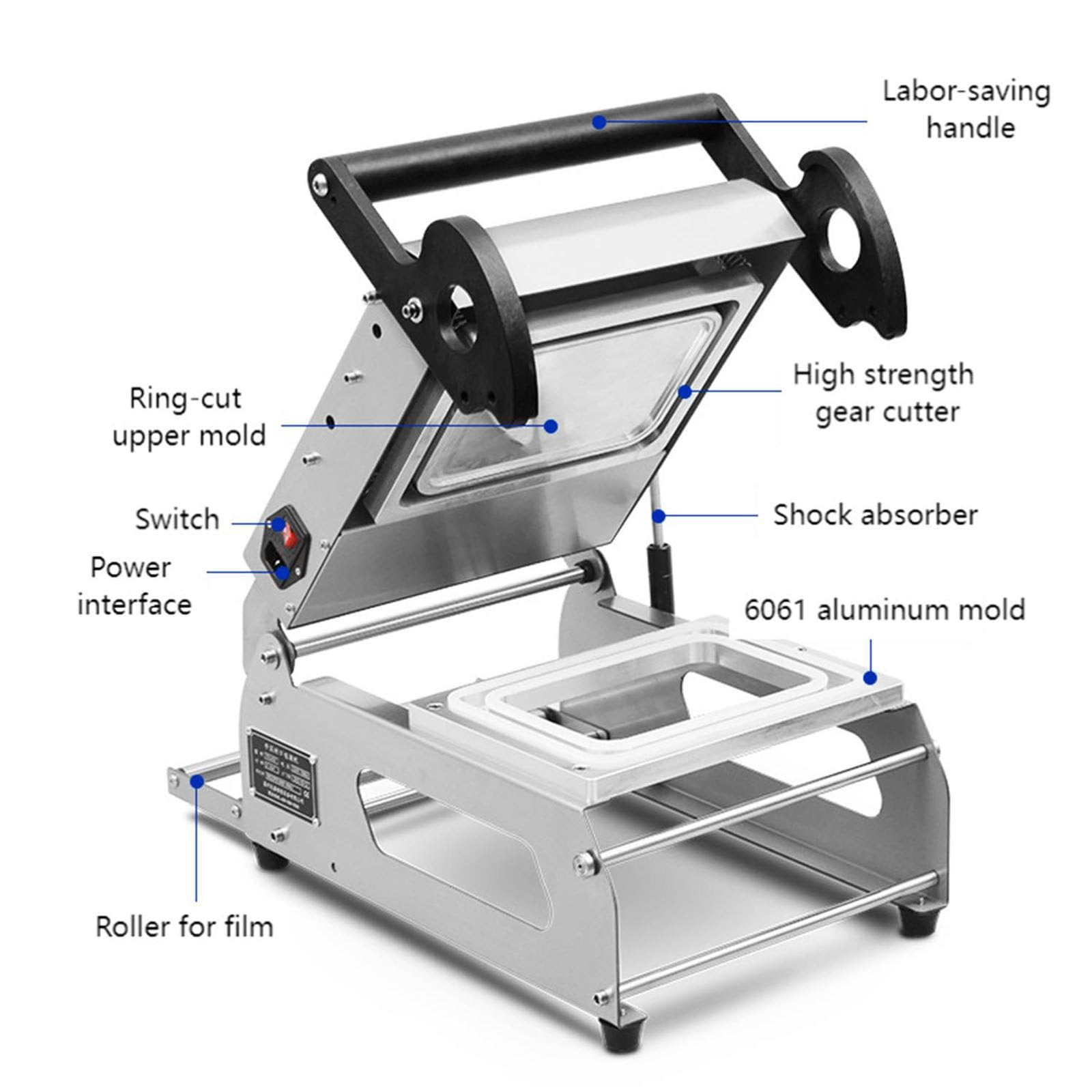 Máquina de sellado térmico comercial para embalaje de carne y alimentos, sellador a presión manual para cajas para llevar, ideal para verduras, frutas, pescado y alimentos cocinados